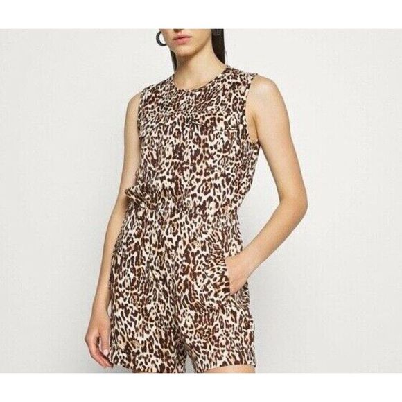 Banana Republic Brown Leopard Print Romper Women's 14 - Picture 1 of 13